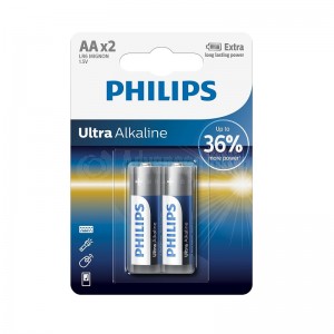 Jeu de 2 piles PHILIPS LR6 AA 2-blister Ultra Alkaline B2
