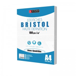 Rame de 100 Papier bristol AL SULTAN quadrillé A4 180g