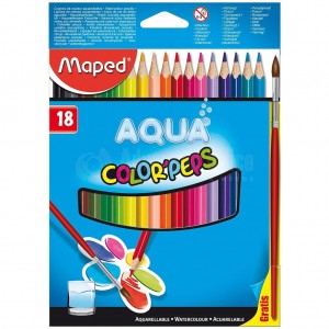 Boite de 18 crayons de couleur MAPED avec pinceau aqua
