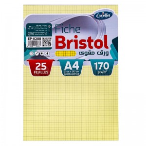 Paquet de 25 fiches Bristol EXCELLES quadrille 5*5 A4 170g, Jaune