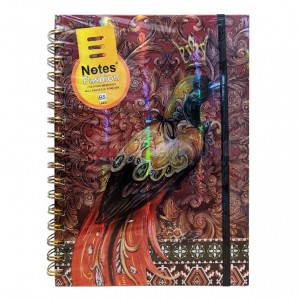 Notebook écolier B5 0520-1 Fashion Notes, Motifs oiseau Paon Multi-couleurs Brillant avec reflets, Fermeture ceinture