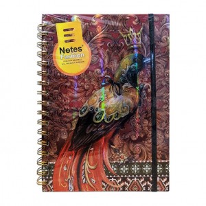 Notebook écolier A6 0520-3 Fashion Notes, Motifs oiseau Paon Multi-couleurs Brillant avec reflets, Fermeture ceinture
