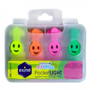 Pochette de 4 Mini Marqueurs Surligneurs fluorescents EXINE PocketLight IB50 200 Marker For MyOffice Surligneur, tête Pointe biseautée 1-3.5mm