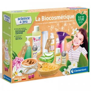 Jeu éducatif CLEMENTONI Science et jeu La biocosmétique, Le premier véritable laboratoire de cosmétique naturelle ! avec des matière d'origine Biologique certifiée et Flacon en plastique recyclé, 8+ ans