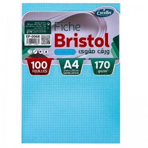 Paquet de 100 fiches Bristol EXCELLES quadrille 5*5 A4 170g, Bleu