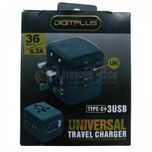 Chargeur de voyage DIGITPLUS Universal Prise EU/UK/AUS/US 36W 6.3A, 3 USB 2.4A, USB Type-C, pour Smartphone