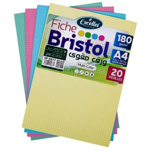 Paquet de 20 fiches Bristol EXCELLES quadrille 5*5 A4 170g, Multi couleur