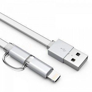 Câble data Micro USB Flat rétractable avec adaptateur Micro USB vers Lightining pour Smartphone Android et iOS  -  Advanced Office