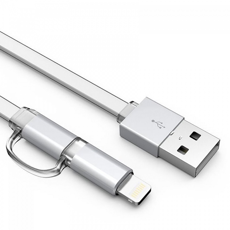 Câble data Micro USB Flat rétractable avec adaptateur Micro USB vers Lightining pour Smartphone Android et iOS